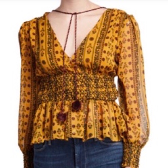 Moon River Boho Style Top With Pompom Front Tie